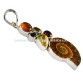 Ammonite And Multi Gemstone 925 Solid Silver Pendant Jewelry